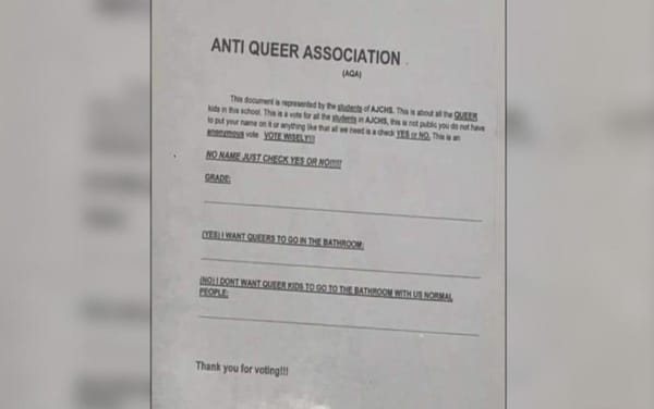 Survey asking if “queers” should use “normal people” bathrooms goes around school
