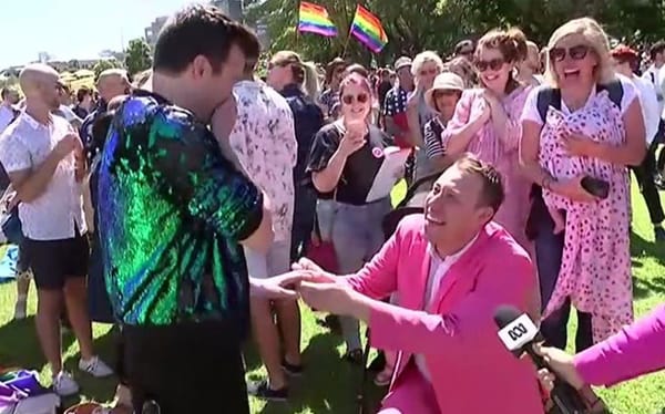 Watch the moment a gay couple get engaged as Australia announces Marriage Equality result