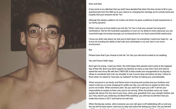 This guys parents are voting “No” to same-sex marriage – his letter to them is incredible
