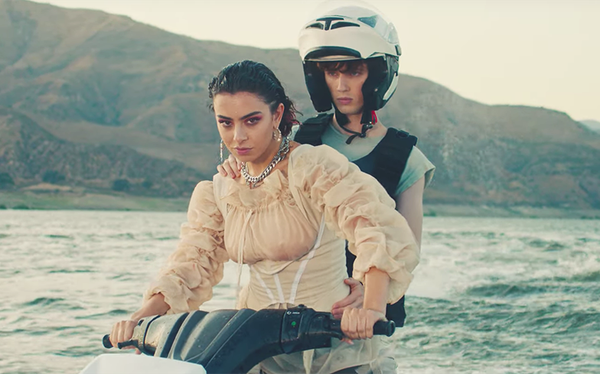 Charli XCX and Troye Sivan compete in the jet ski Olympics in 2099 video
