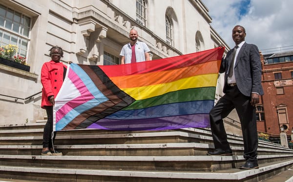 Hackney Town Hall raises inclusive Pride flag for the first time to mark London Pride Week