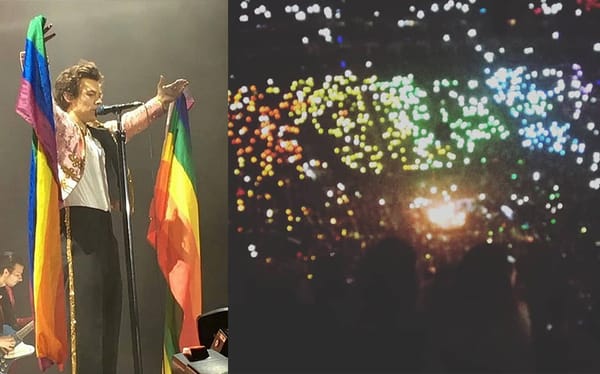 Watch Harry Styles’ audience turn into a massive Pride flag at his London show
