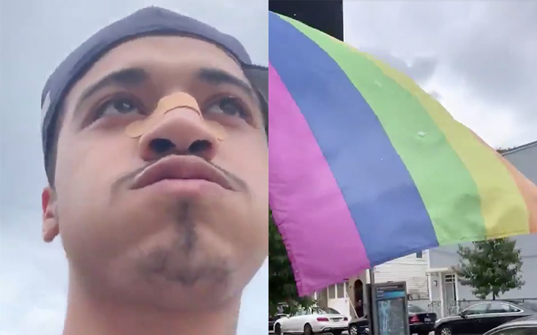 Homophobe films himself spitting on a Pride flag outside gay bar