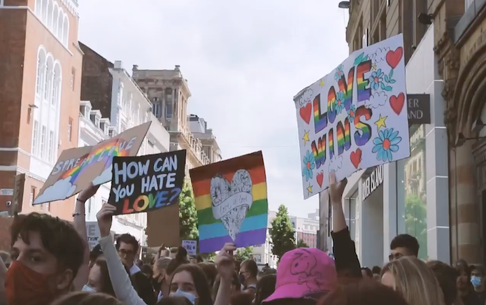 Protesters stand against horrific anti-LGBTQ+ attacks in Liverpool protest