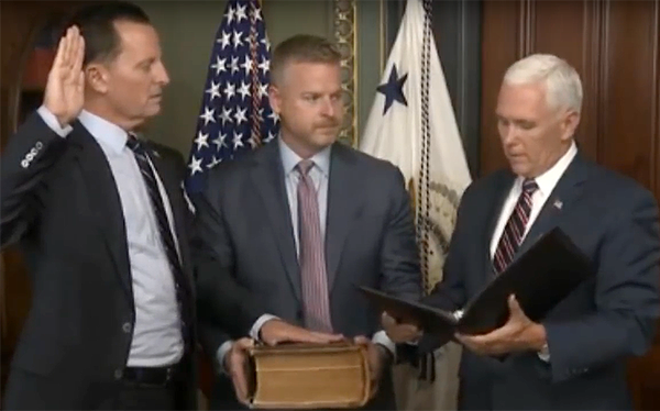 Vice President Mike Pence swears in openly gay ambassador Richard Grenell